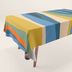Wild Stripes Modern Abstract Pattern Blue Mustard Green Orange  Tablecloth Gallery Image 1