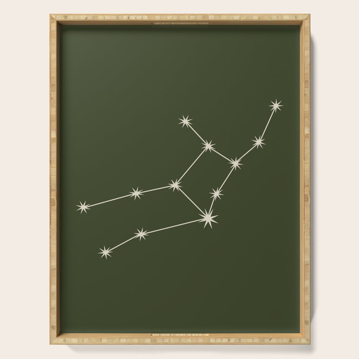 Virgo Zodiac Star Constellation Line Art Moss Green Serving Tray Gallery Image 1