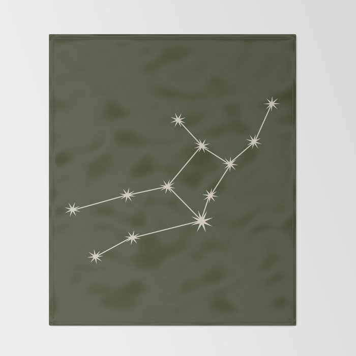 Virgo Zodiac Star Constellation Line Art Moss Green Throw Blanket Gallery Image 2