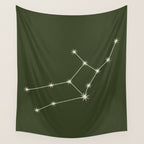 Virgo Zodiac Star Constellation Line Art Moss Green Wall Tapestry Gallery Image 4
