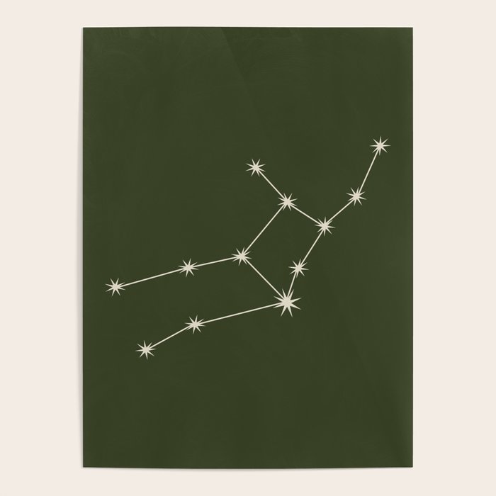 Virgo Zodiac Star Constellation Line Art Moss Green Poster Gallery Image 4