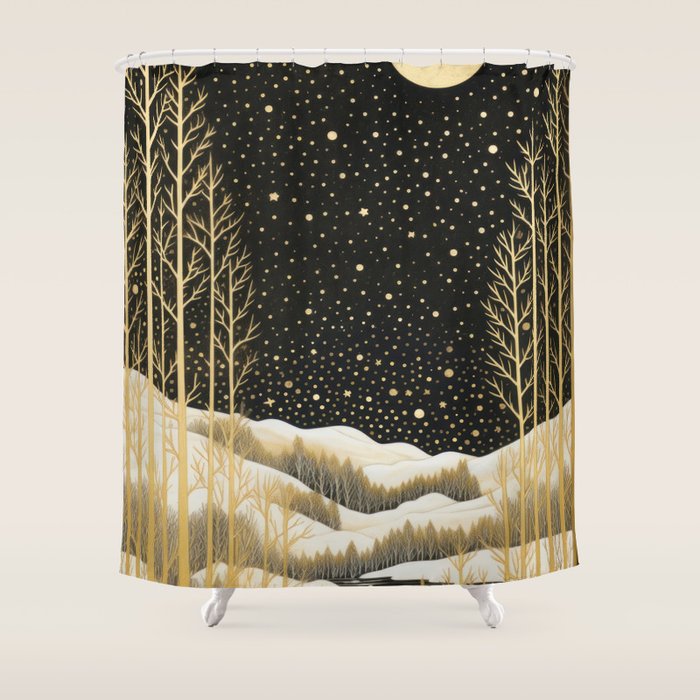 Glittering Snow Stars Shower Curtain Gallery Image 1