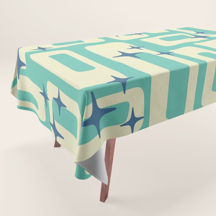 Retro Mid Century Modern Abstract Pattern 576 Turquoise Blue Tablecloth Gallery Image 1