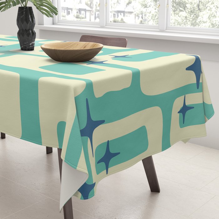 Retro Mid Century Modern Abstract Pattern 576 Turquoise Blue Tablecloth Gallery Image 3