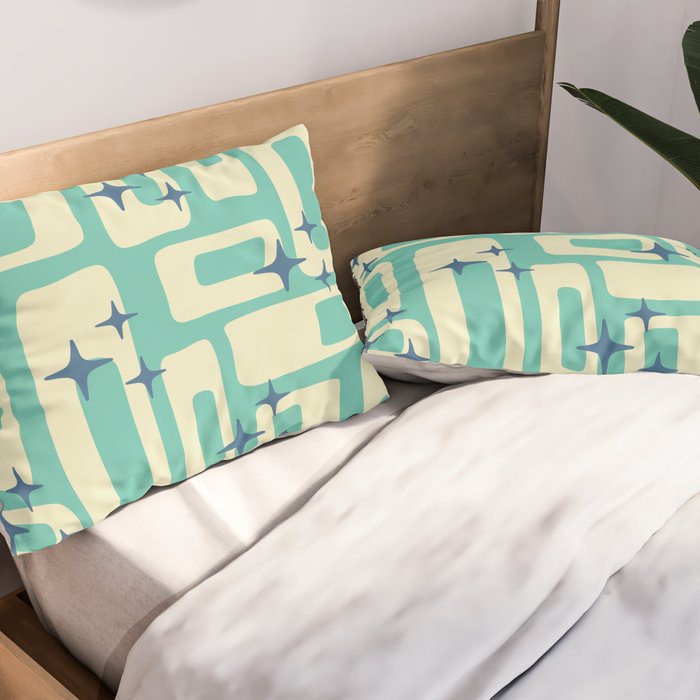 Retro Mid Century Modern Abstract Pattern 576 Turquoise Blue Pillow Sham Gallery Image 2