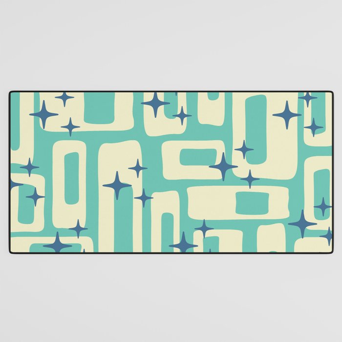 Retro Mid Century Modern Abstract Pattern 576 Turquoise Blue Desk Mat Gallery Image 3