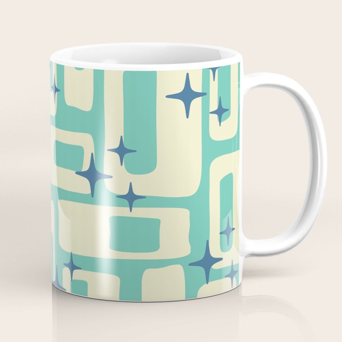 Retro Mid Century Modern Abstract Pattern 576 Turquoise Blue Coffee Mug Gallery Image 1