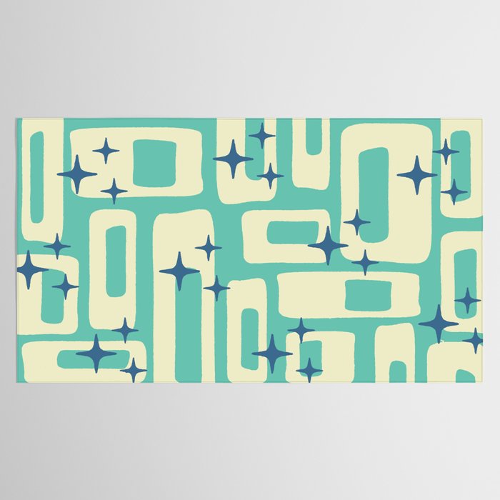 Retro Mid Century Modern Abstract Pattern 576 Turquoise Blue Tablecloth Gallery Image 2