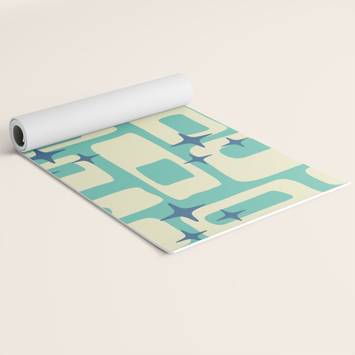 Retro Mid Century Modern Abstract Pattern 576 Turquoise Blue Yoga Mat Gallery Image 2