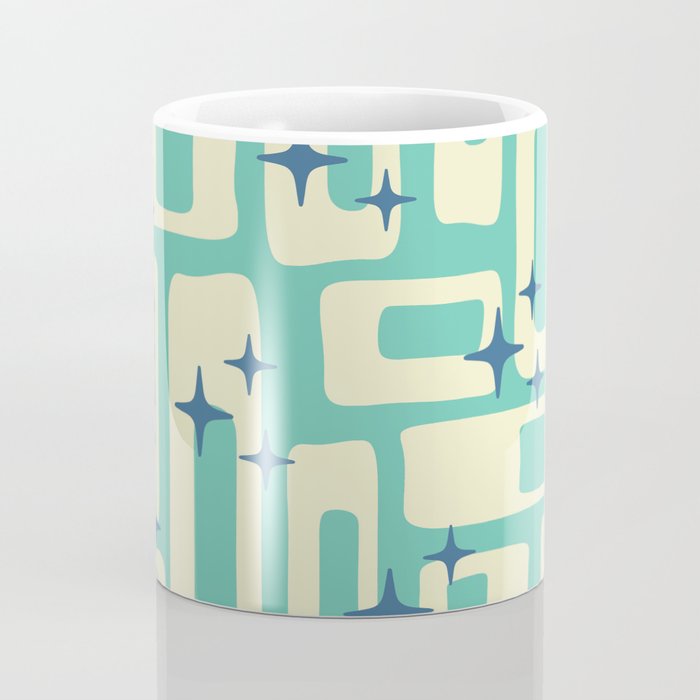 Retro Mid Century Modern Abstract Pattern 576 Turquoise Blue Coffee Mug Gallery Image 4