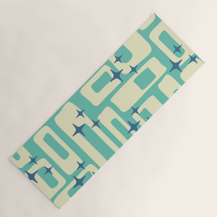 Retro Mid Century Modern Abstract Pattern 576 Turquoise Blue Yoga Mat Gallery Image 1