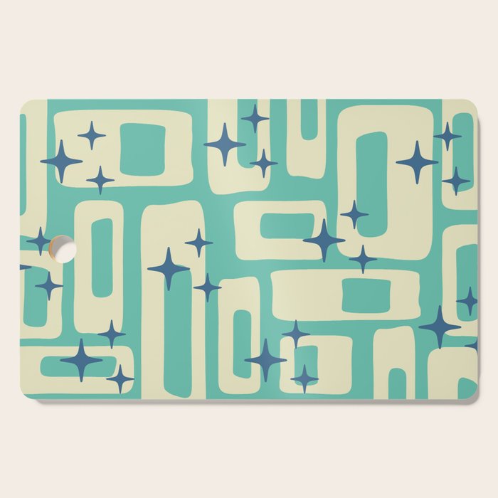 Retro Mid Century Modern Abstract Pattern 576 Turquoise Blue Cutting Board Gallery Image 1