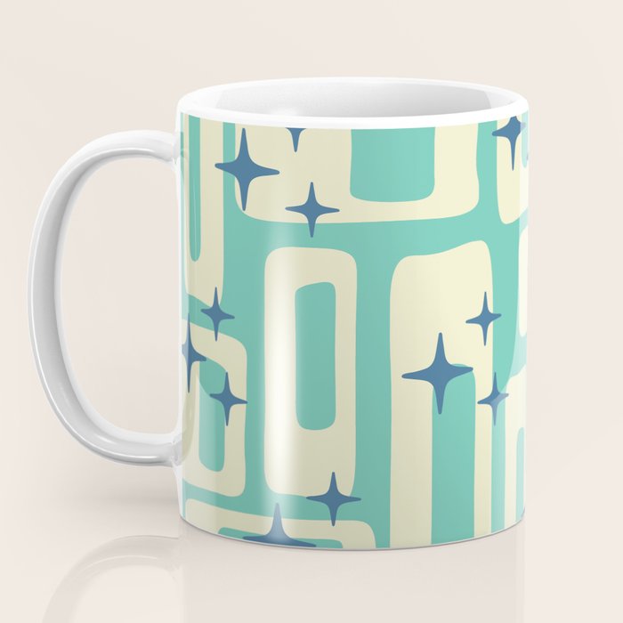 Retro Mid Century Modern Abstract Pattern 576 Turquoise Blue Coffee Mug Gallery Image 3