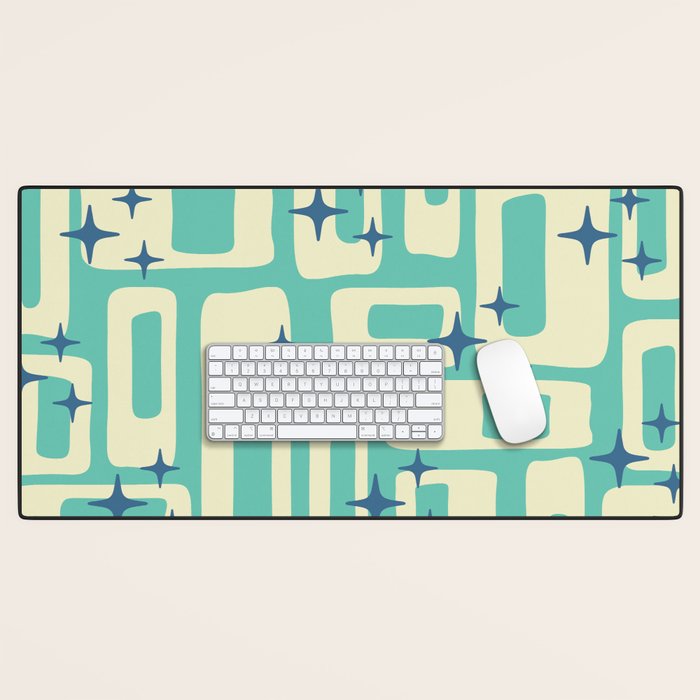 Retro Mid Century Modern Abstract Pattern 576 Turquoise Blue Desk Mat Gallery Image 1