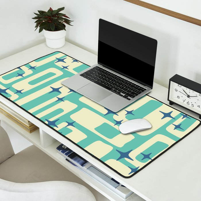 Retro Mid Century Modern Abstract Pattern 576 Turquoise Blue Desk Mat Gallery Image 2