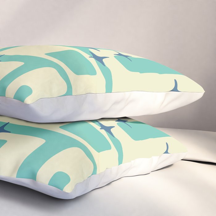 Retro Mid Century Modern Abstract Pattern 576 Turquoise Blue Pillow Sham Gallery Image 3