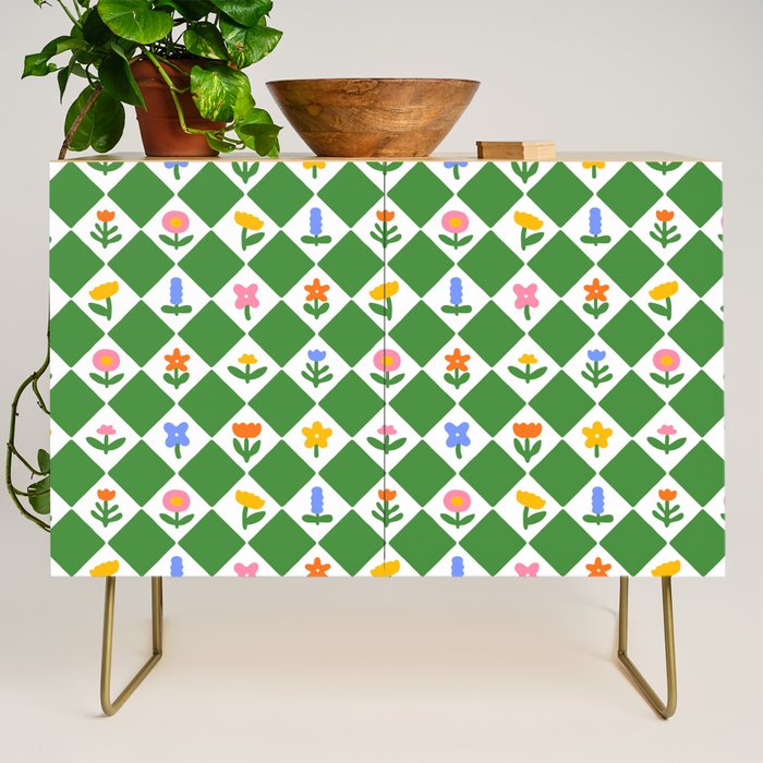 Colorful geometric flower art pattern Credenza Gallery Image 1