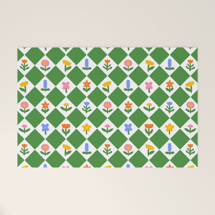 Colorful geometric flower art pattern Welcome Mat Gallery Image 1