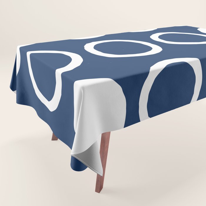 Mid Century Modern Circle and Dot Pattern 240 Navy Blue Tablecloth Gallery Image 1