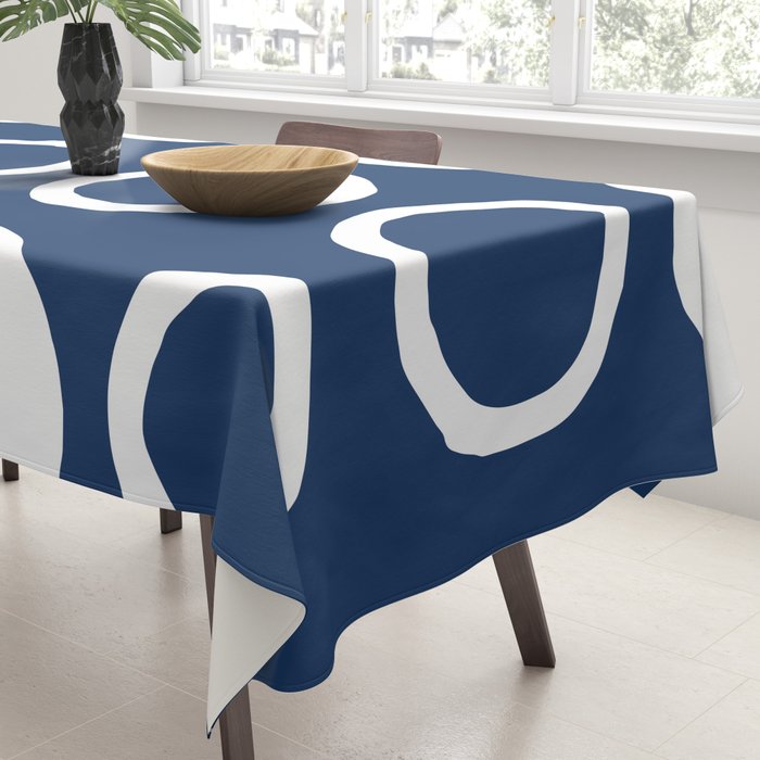 Mid Century Modern Circle and Dot Pattern 240 Navy Blue Tablecloth Gallery Image 3