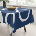 Mid Century Modern Circle and Dot Pattern 240 Navy Blue Tablecloth Gallery Image 3