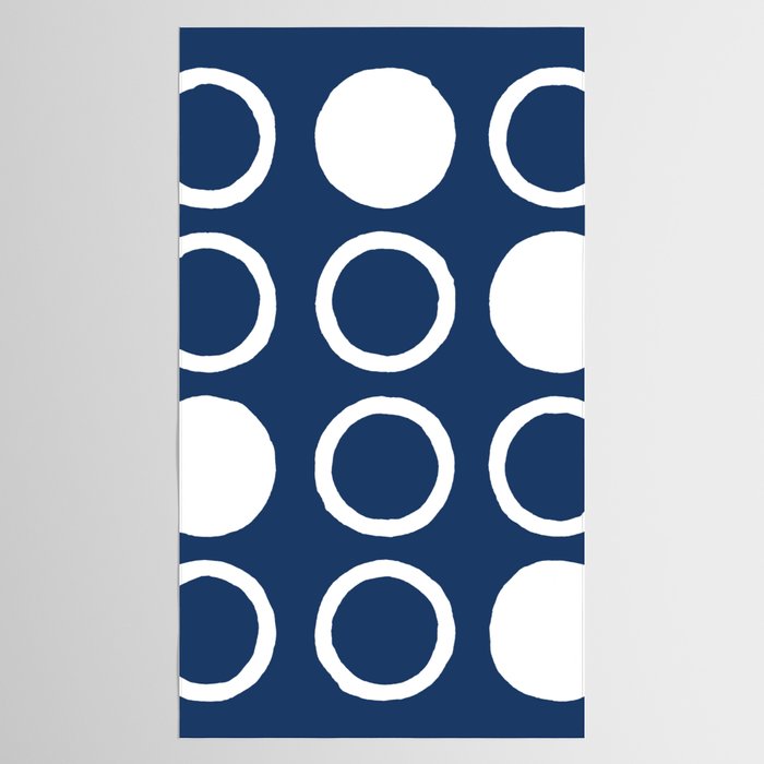 Mid Century Modern Circle and Dot Pattern 240 Navy Blue Tablecloth Gallery Image 2
