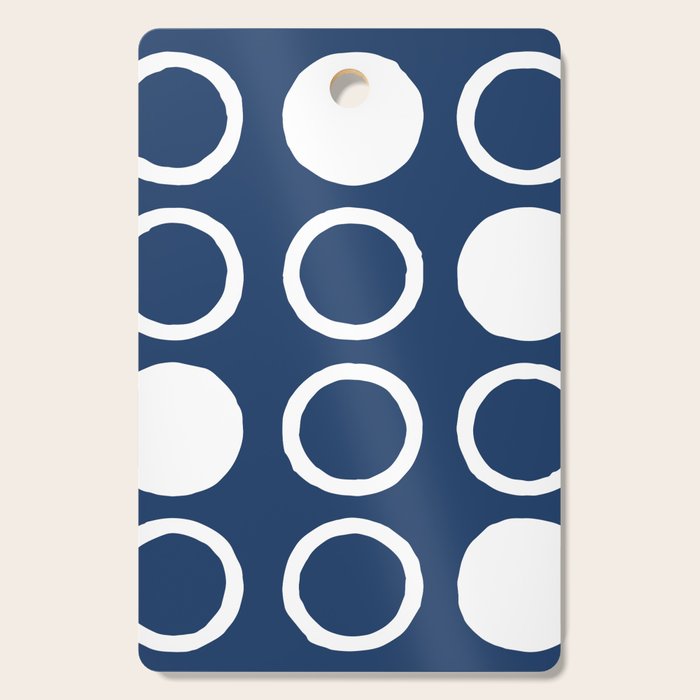 Mid Century Modern Circle and Dot Pattern 240 Navy Blue Cutting Board Gallery Image 1