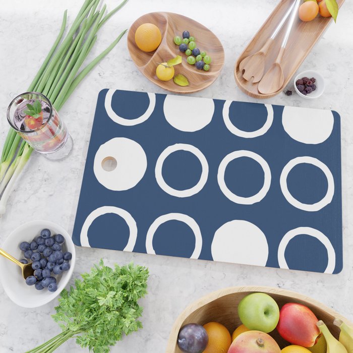 Mid Century Modern Circle and Dot Pattern 240 Navy Blue Cutting Board Gallery Image 2
