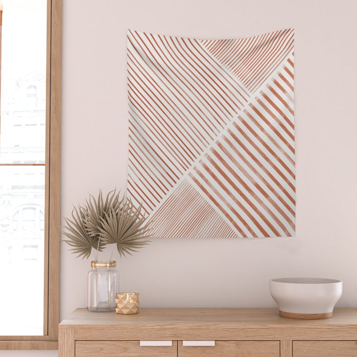 Blush Pink Stripes, Geometric Art Wall Tapestry Gallery Image 2