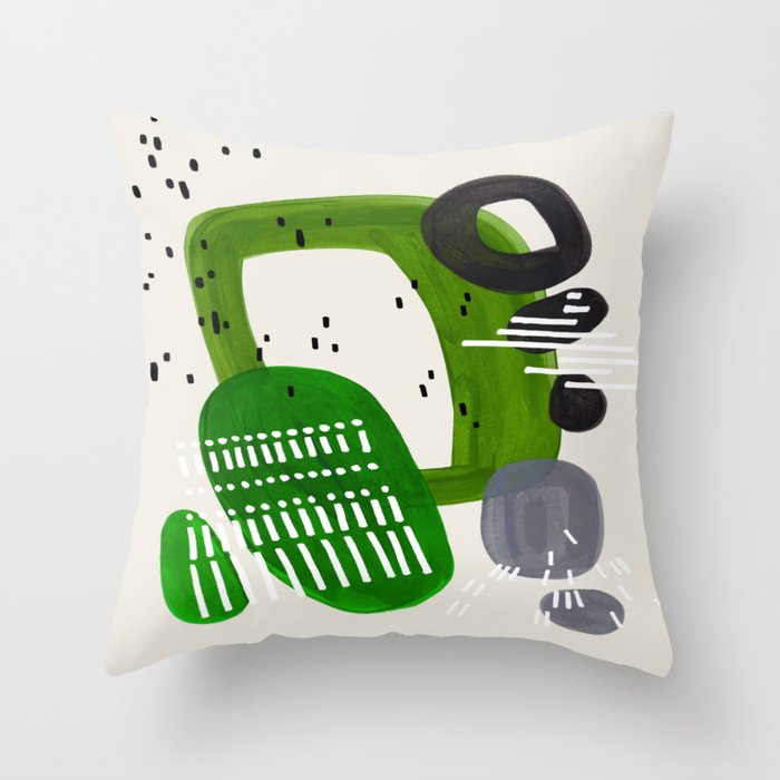 Fun Mid Century Modern Abstract Minimalist Olive Green Rings Grey Black Accent Throw Pillow Gallery Image 6