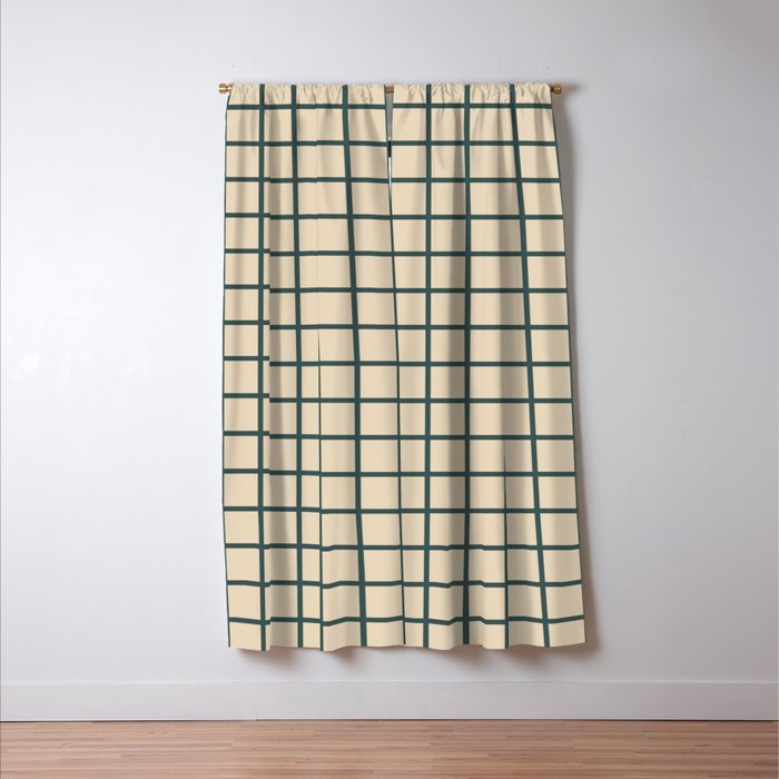 Green On Cream Grid Window Curtain Gallery Image 3