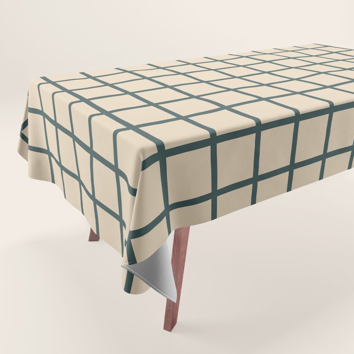 Green On Cream Grid Tablecloth Gallery Image 1