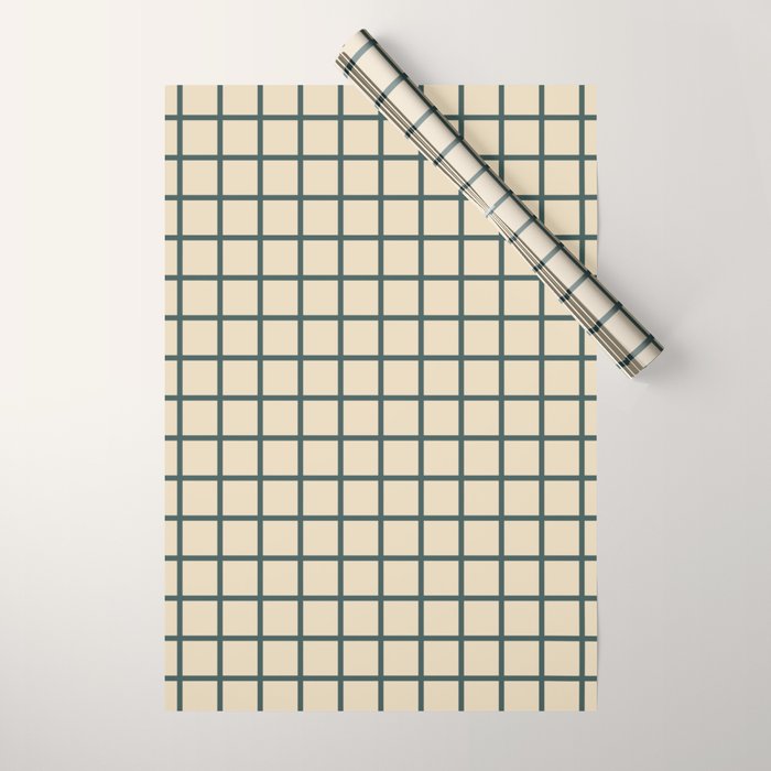 Green On Cream Grid Wrapping Paper Gallery Image 1