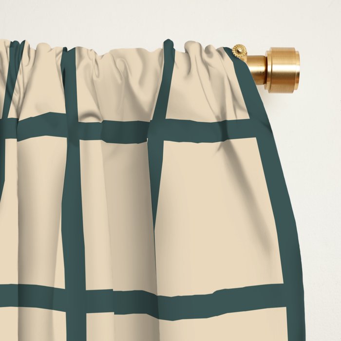 Green On Cream Grid Window Curtain Gallery Image 2