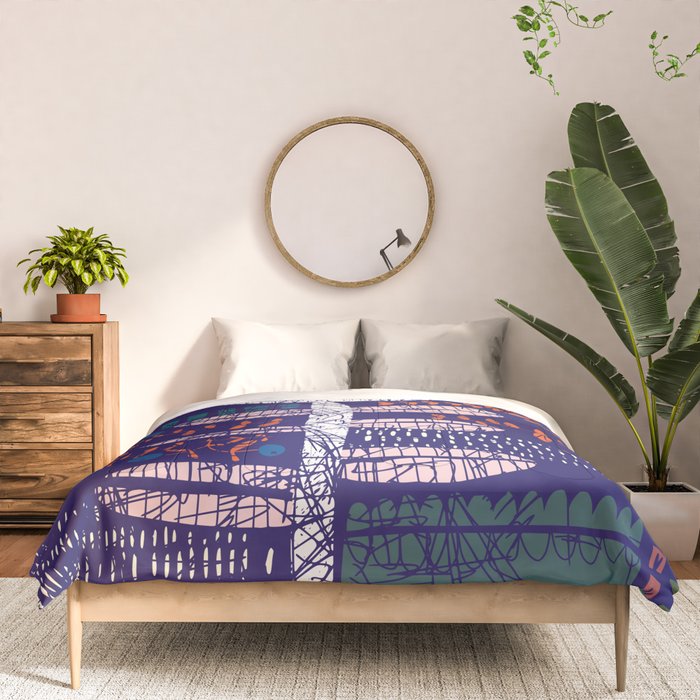 Block print bold flower blue Comforter Gallery Image 3