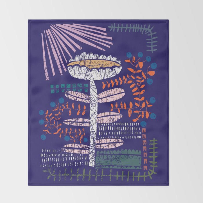 Block print bold flower blue Throw Blanket Gallery Image 2