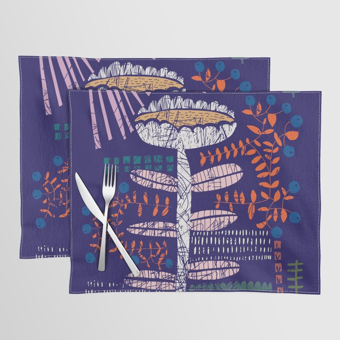 Block print bold flower blue Placemat Gallery Image 1