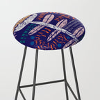 Block print bold flower blue Stool Gallery Image 2
