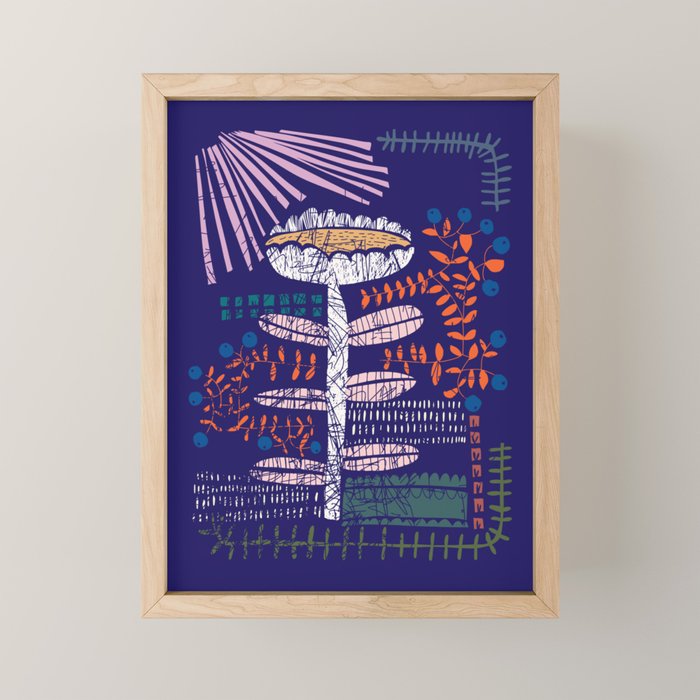 Block print bold flower blue Mini Art Print Gallery Image 1