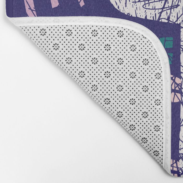 Block print bold flower blue Bath Mat Gallery Image 2