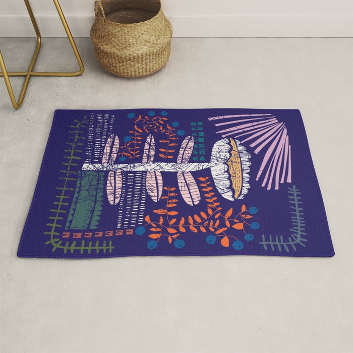 Block print bold flower blue Rug Gallery Image 1