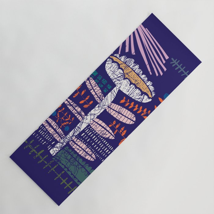 Block print bold flower blue Yoga Mat Gallery Image 1