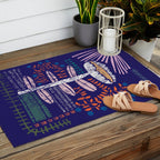 Block print bold flower blue Outdoor Rug Gallery Image 2