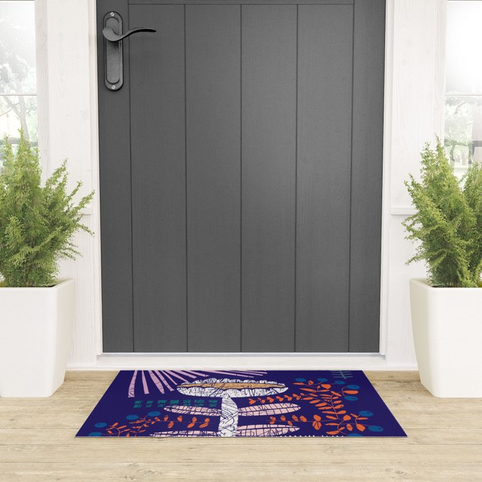 Block print bold flower blue Welcome Mat Gallery Image 3
