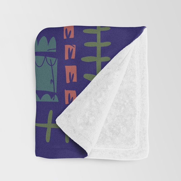 Block print bold flower blue Throw Blanket Gallery Image 3