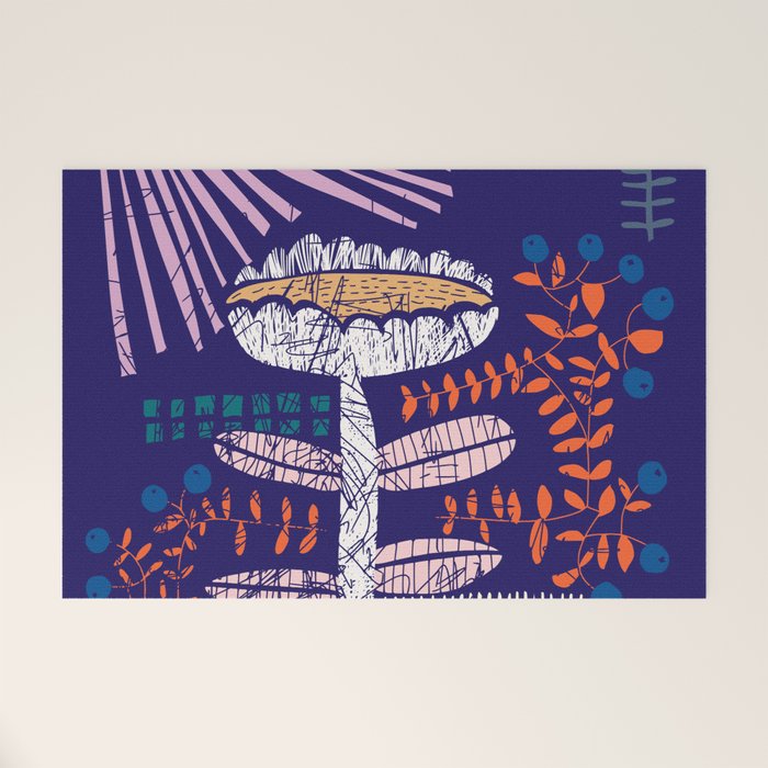 Block print bold flower blue Welcome Mat Gallery Image 1