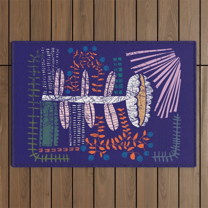 Block print bold flower blue Outdoor Rug Gallery Image 1