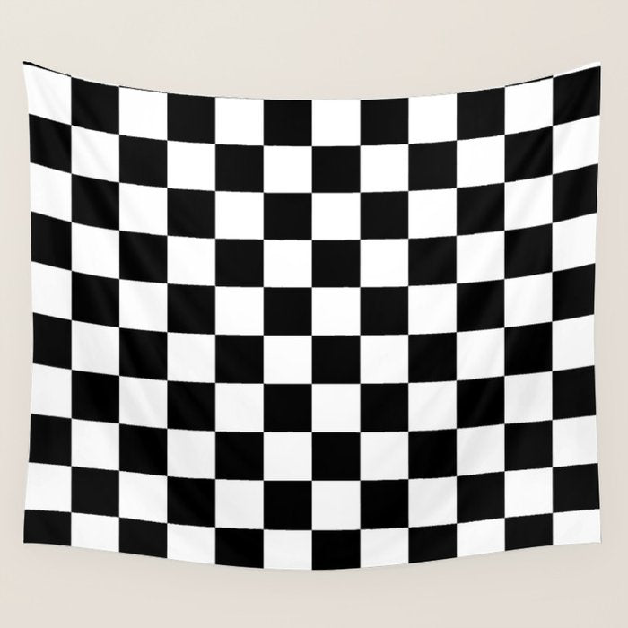 Checkered (Black & White Pattern) Wall Tapestry Gallery Image 1