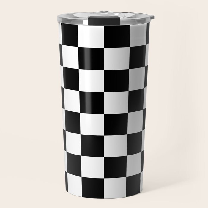 Checkered (Black & White Pattern) Travel Mug Gallery Image 1