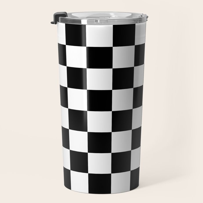 Checkered (Black & White Pattern) Travel Mug Gallery Image 3